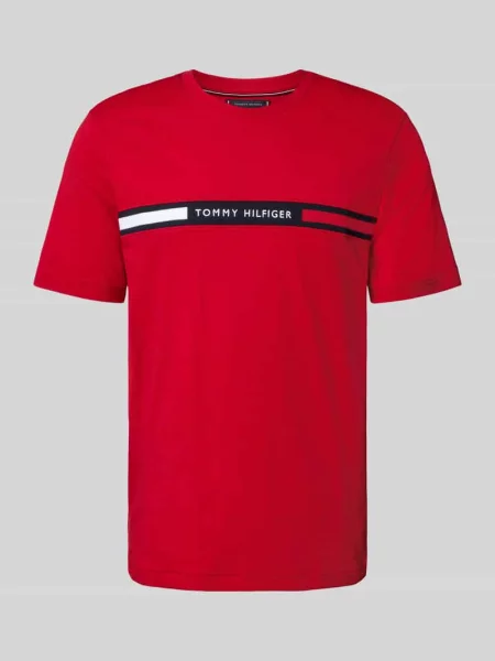 T-shirt o kroju regular fit z wyhaftowanym logo Tommy Hilfiger czerwona