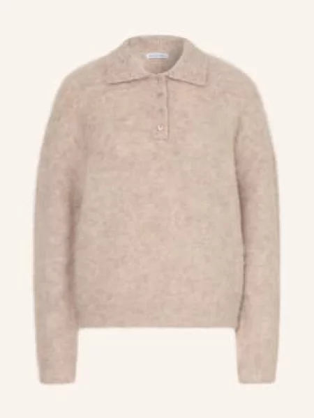 Mrs & Hugs Koszulka Polo Z Dzianiny Z Alpaki beige beżowa