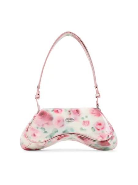 Torebka crossbody Diesel z logo skórzana beżowa