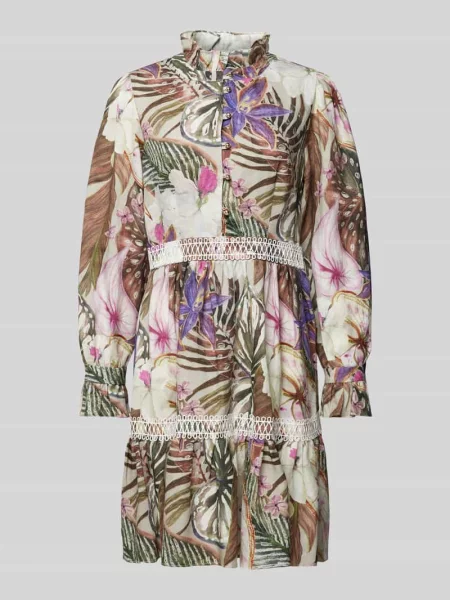 Sukienka koktajlowa o długości do kolan z lnu z kwiatowym wzorem Swing zielona