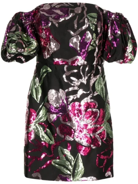 Sukienka Marchesa Notte z cekinami garniturowa czarna