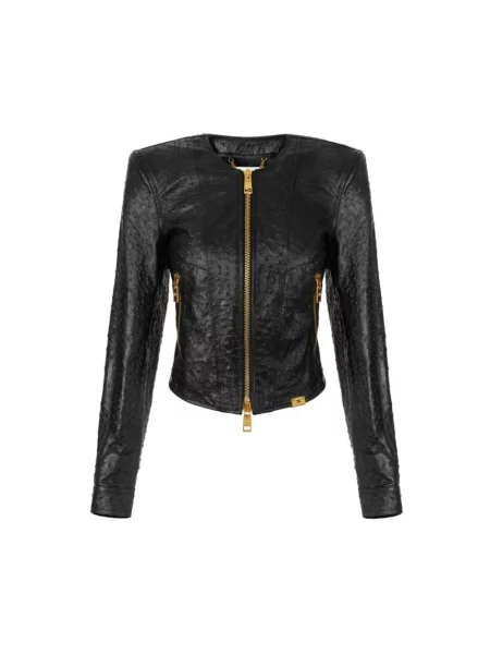 Kurtka skórzana Elisabetta Franchi czarna