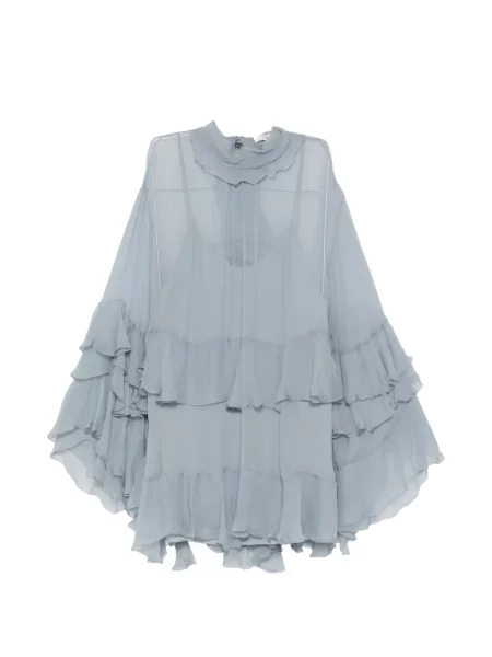 Rochie mini Chloé de mătase cu volane albastru