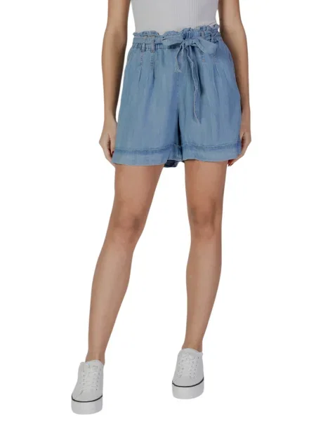 Pantaloni scurți B.young cu talie înaltă din lyocell albastru