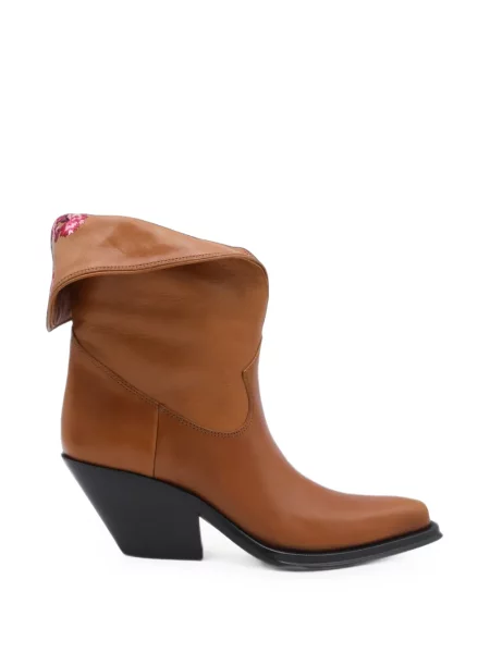 Cizme scurte Chloé din piele cu model floral maro