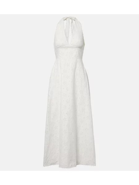 Haftowana sukienka midi Posse do kolan z dekoltem halter biała