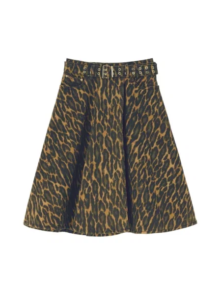 Spódnica jeansowa Ganni w panterkę kopertowa zielona