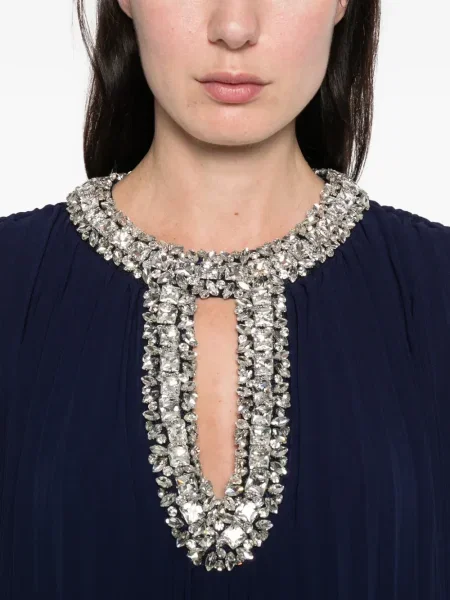 Rochie maxi Self-portrait cu pene plisată de costum albastru
