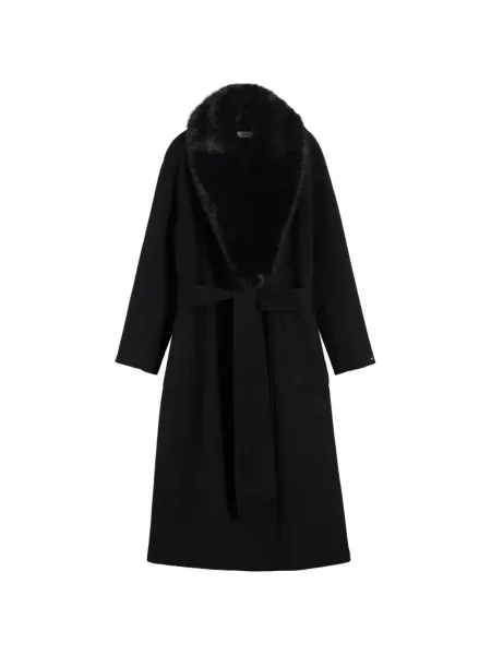 Cu centură palton de blană Tommy Hilfiger cu blană negru
