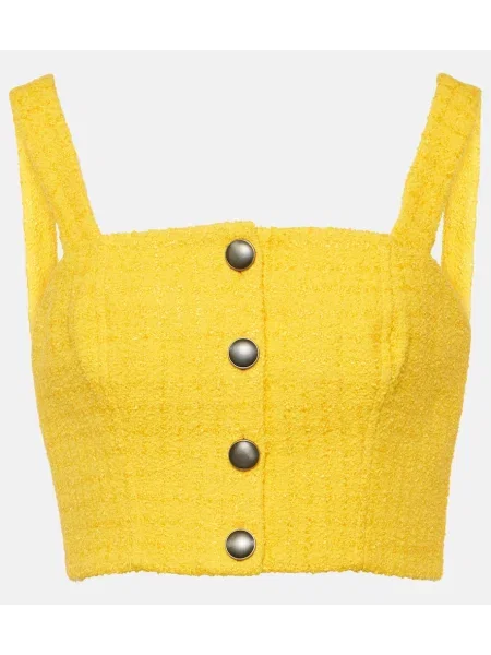 Top Alessandra Rich tweedowy o krotszym kroju żółty