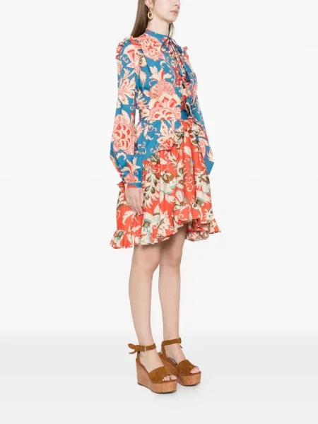 Rochie mini Etro cu model floral cu volane de costum albastru