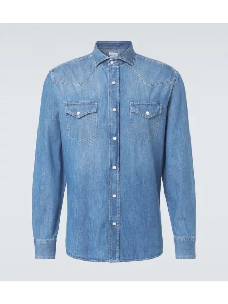 Kavbojska srajca Brunello Cucinelli modra