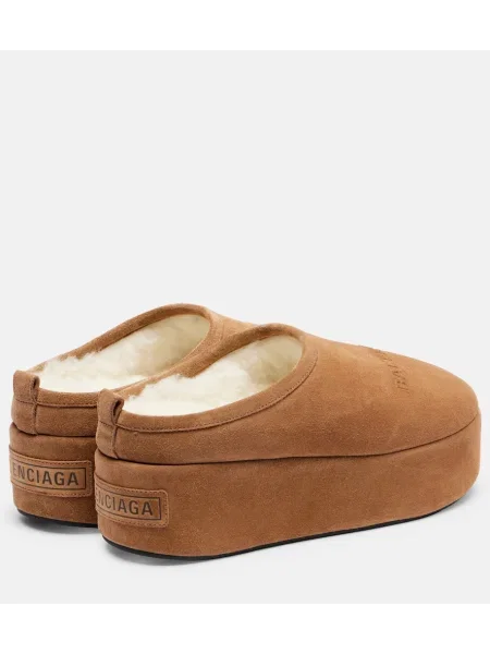 Papuci tip mules Balenciaga din piele de căprioară cu platformă maro