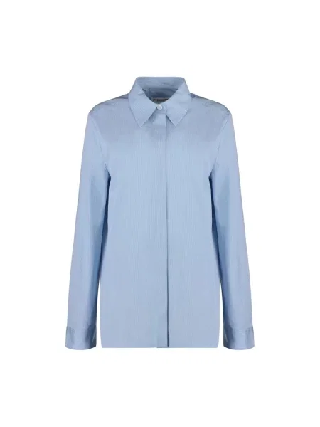 Koszula Jil Sander w paski z paskiem z długim rękawem niebieska