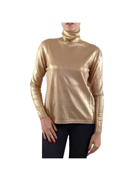 Sweter z golfem Liviana Conti wełniany do golfa żółty