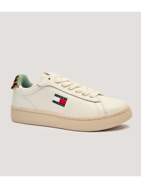 Tommy Jeans sneakers din piele ARCHIVE 98 LEOPARD alb