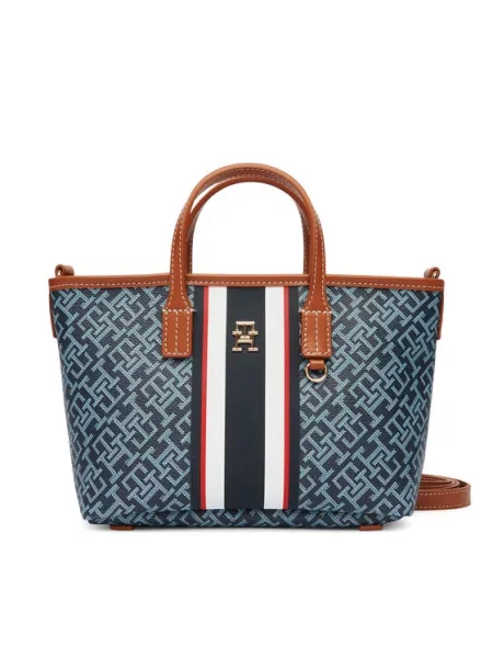 Pruhovaná shopper kabelka Tommy Hilfiger modrá