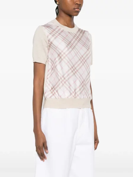 Kockás rövid póló Burberry rózsaszín
