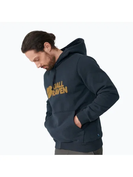 Férfi Fjällräven Logo kapucnis pulóver Méret: L sötétkék