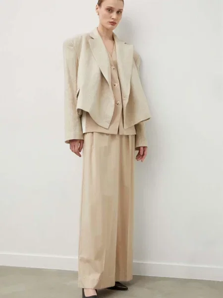 Льняний жакет Remain oversize однотонна бежевий