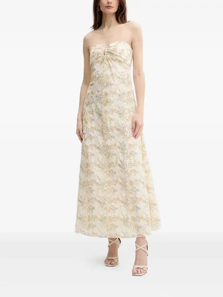 Rochie maxi Bardot cu model floral de costum