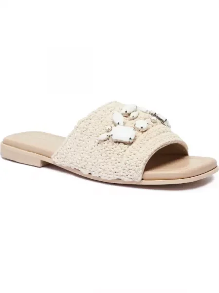 INUIKII Papucs WOVEN STRAP STONES bőr hozzáadásával fehér
