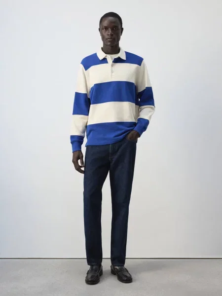 Bluza bawełny w paski atramentowy Mężczyzna XXL MANGO MAN