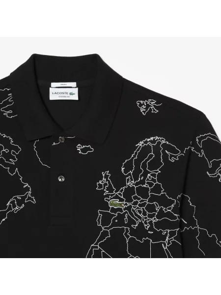 Lacoste Koszulka Polo Z Nadrukiem Z Organicznej Bawełny Piqué czarna