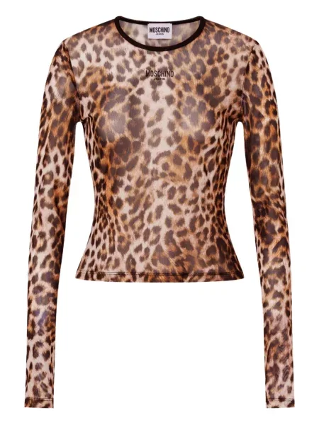 Tricou Moschino Jeans cu imagine cu model leopard lung maro