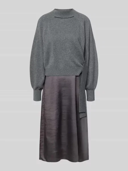 Boss Zestaw Flalina: Sweter Z Wycięciem I Sukienka Satynowa grau szara