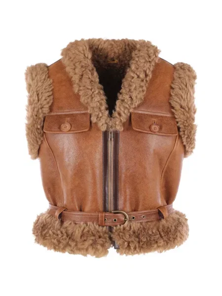 Cu centură geacă Chloé din piele de oaie maro