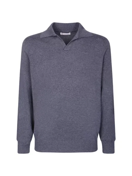 Gulerat pulover Brunello Cucinelli tricotate albastru