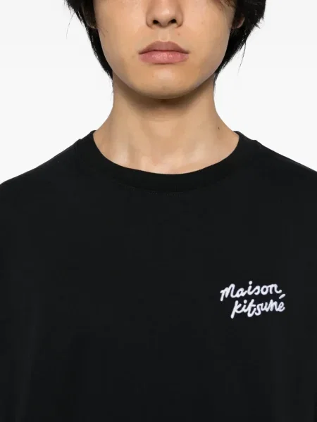 Tricou Maison Kitsune cu broderie negru