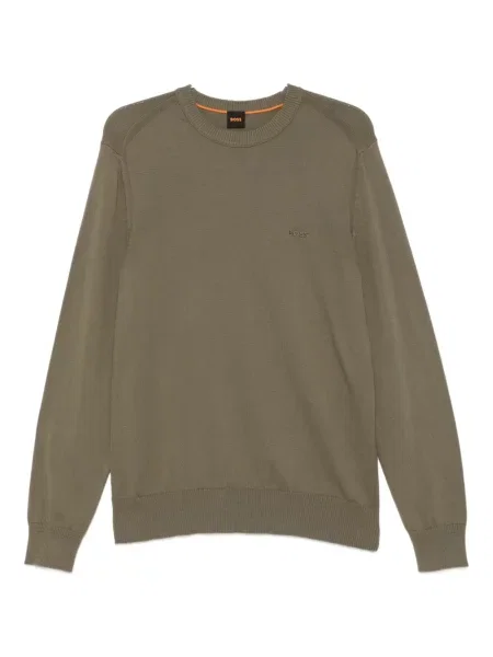 Pulover Boss cu broderie cu decolteu rotund verde