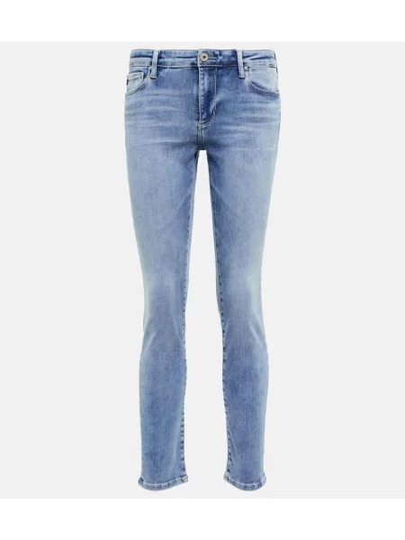 Skinny jeansy skinny Ag Jeans o krotszym kroju niebieskie