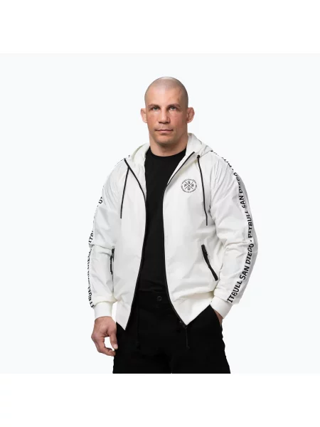 Geacă pentru bărbați Pitbull Athletic Tape Hooded off white alb