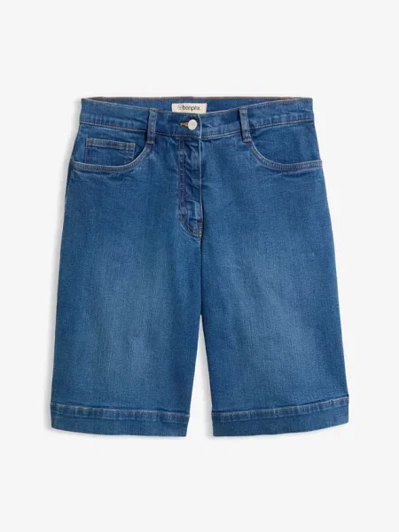 Bermudy jeansowe mid waist z bawełny organicznej niebieskie