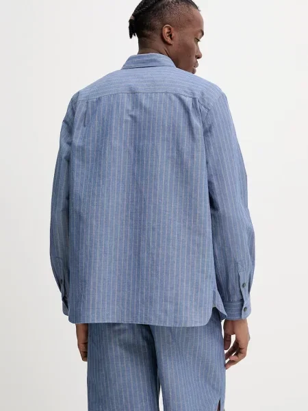 A.P.C. cămașă din amestec de in chemise malo cu guler clasic relaxed albastru
