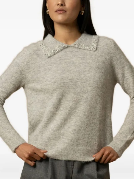 Kołnierzykowy top Kocca z koralikami szary