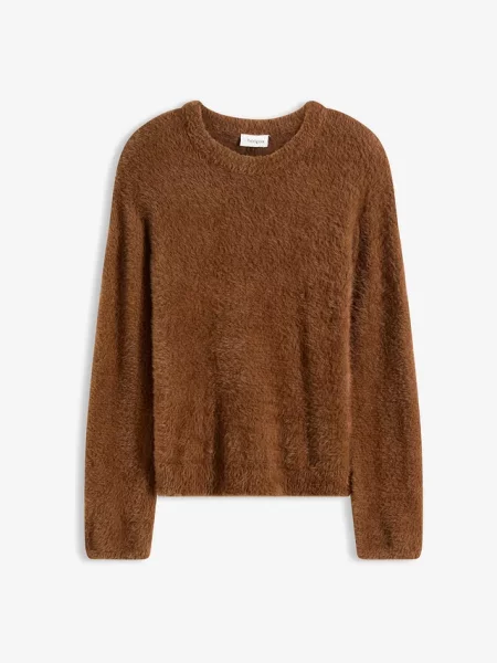 Sweter z pluszu z miękką wiskozą brązowy