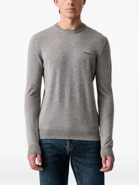 Pulover Guess cu broderie cu decolteu rotund gri