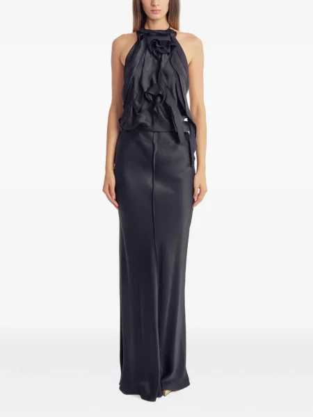 Rochie maxi Irina Schrotter cu volane cu spatele deschis negru