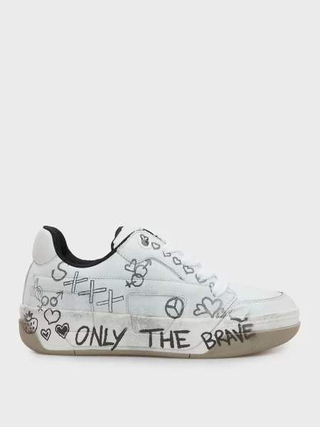 Шкіряні кросівки Diesel з принтом білі