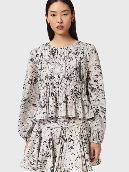 AllSaints bluză cu volane pentru femei din vâscoză MELANI bej