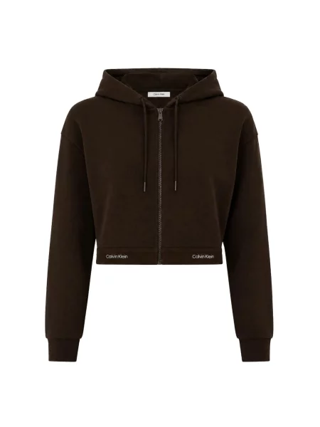 Mikina Calvin Klein Jeans Ls Terry Logo Waist Cropped Fz Hoodie Dark Coffee M hnědé