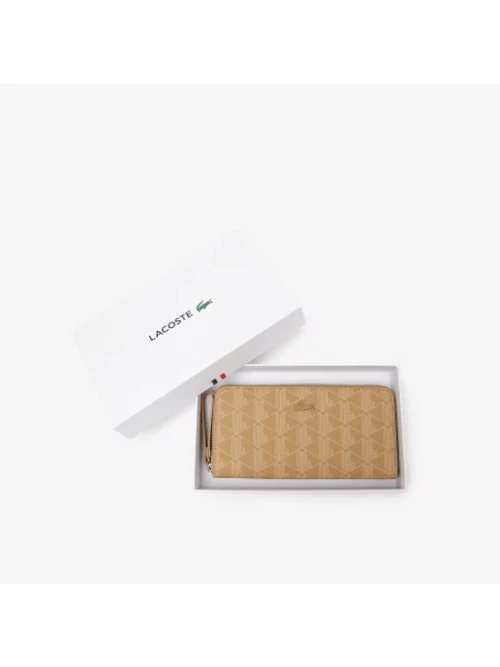 Lacoste Portfel Z Nadrukiem Monogramu Zapinany Na beżowy