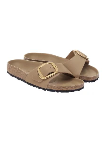 Klapki Birkenstock skórzane na sprzączkę brązowe