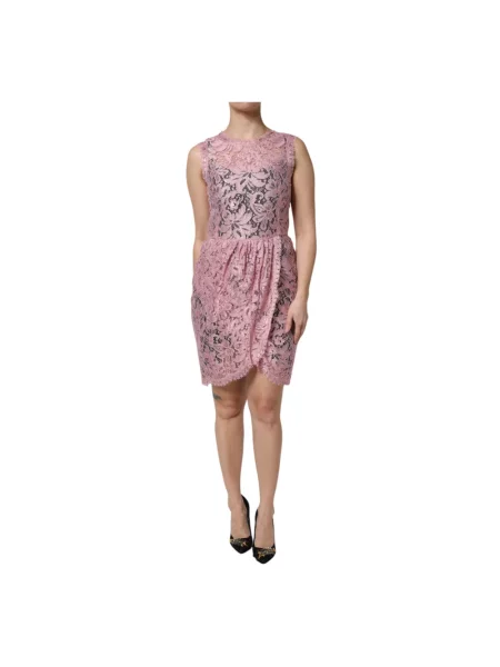 Sukienka Dolce And Gabbana w kwiatki koronkowa różowa