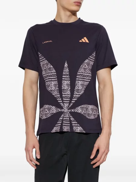 Ριγέ πλεκτός τοπ Adidas με αυτόγραφο γκρι
