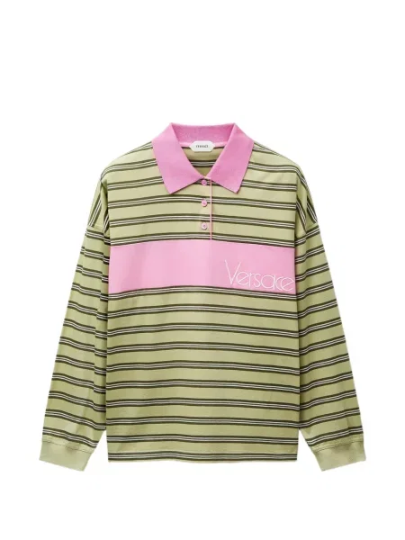 Tricou polo Versace cu dungi cu autograf galben